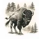 bison in forest scene tattoo design idea