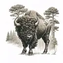 bison in forest scene tattoo design idea