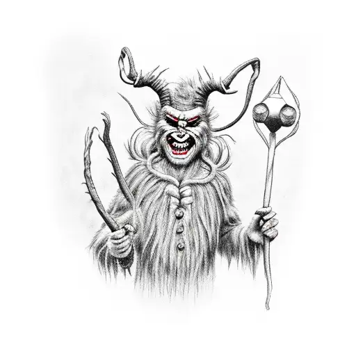 krampus or forest troll on the bank of the lake  tattoo design idea