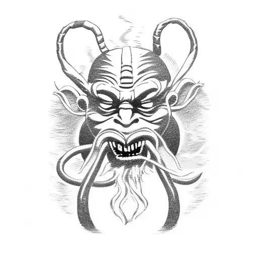 krampus on the bank of the lake  tattoo design idea