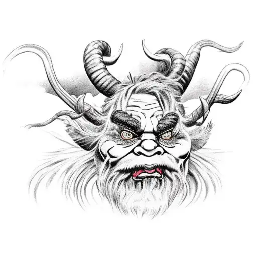 krampus or forest troll on the bank of the lake  tattoo design idea