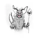 krampus or forest troll on the bank of the lake  tattoo design idea