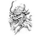 krampus or forest troll on the bank of the lake  tattoo design idea