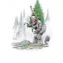 krampus or forest troll on the bank of the lake  tattoo design idea