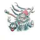 krampus or forest troll on the bank of the lake  tattoo design idea
