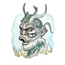 krampus or forest troll on the bank of the lake  tattoo design idea