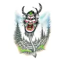 krampus or forest troll on the bank of the lake  tattoo design idea