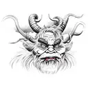 krampus or forest troll on the bank of the lake  tattoo design idea