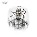 krampus or forest troll on the bank of the lake  tattoo design idea