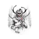 krampus or forest troll on the bank of the lake  tattoo design idea