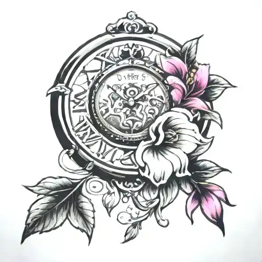 watch, dad, fuchsia flower tattoo design idea