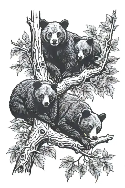 black bear cubs in trees  tattoo design idea