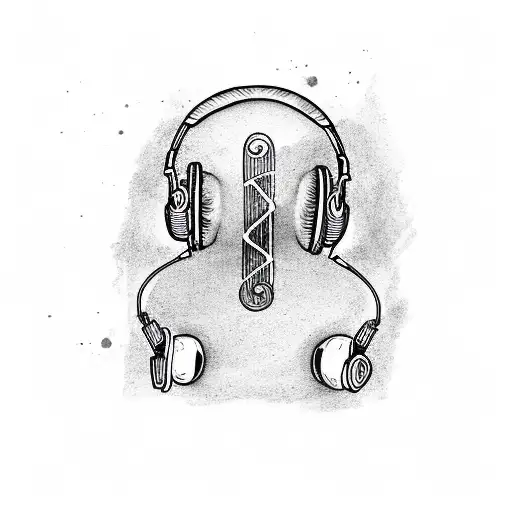 A tucan bird wearing headphones and surrounded by musical notes tattoo design idea