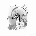 A tucan bird wearing headphones and surrounded by musical notes tattoo design idea