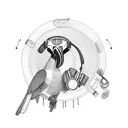 A tucan bird wearing headphones and surrounded by musical notes tattoo design idea