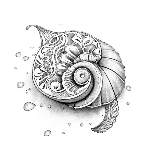  seashell with flowers and lace tattoo design idea