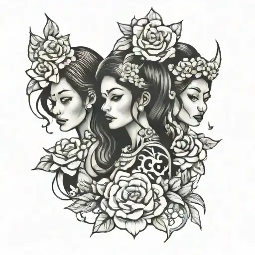 gemini, mother, 2 daughters, filipina  tattoo design idea