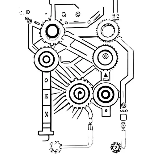  cogs with text "03DS05" tattoo design idea