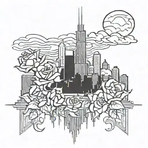 chicago skyline rose out of concrete tattoo design idea