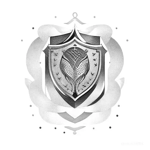 Shield with Gemini and fish in the middle tattoo design idea