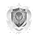 Shield with Gemini and fish in the middle tattoo design idea