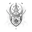Shield with Gemini and fish in the middle tattoo design idea