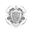 Shield with Gemini and fish in the middle tattoo design idea