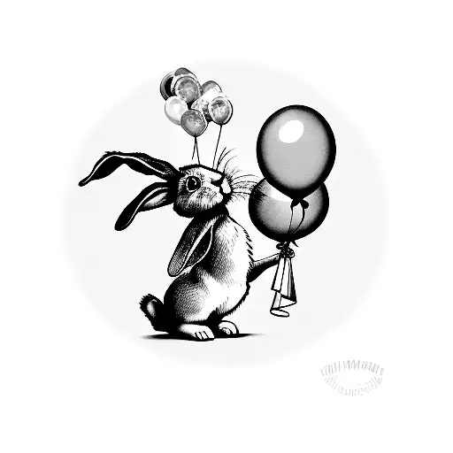 A playful bunny holding colorful balloons, symbolizing the joy of working out and staying active tattoo design idea