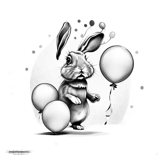 A playful bunny holding colorful balloons, symbolizing the joy of working out and staying active tattoo design idea