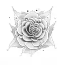 Combine a Japanese temple with rose petals tattoo design idea