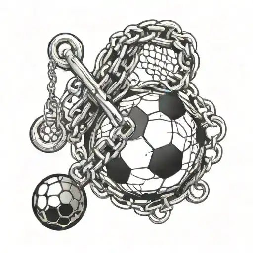 musical note, soccer ball and chain tattoo design idea