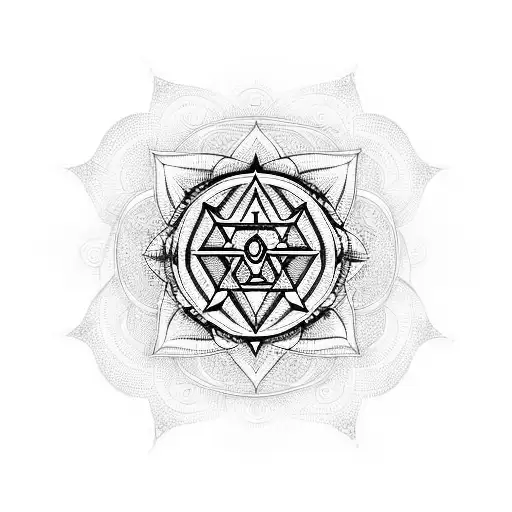 sri yantra on a 3d polygon pattern background tattoo design idea