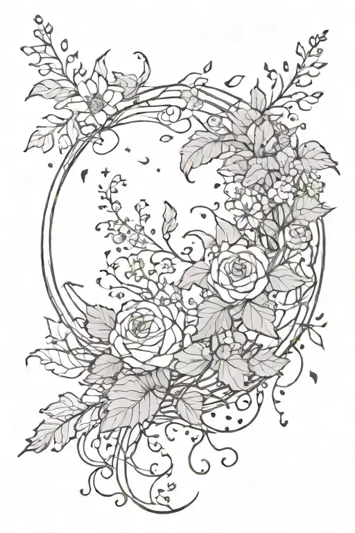 cresent floral moon with vines and movement moving up the rm and wrapping around tattoo design idea