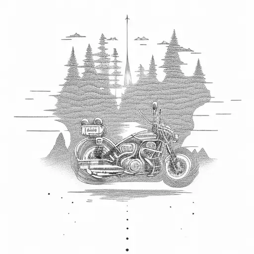 adventure motorcycle on a hilly road tattoo design idea