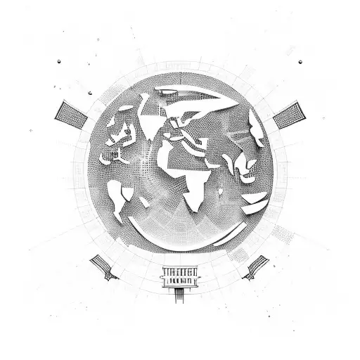 A pixelated world map with musical notes scattered across it tattoo design idea