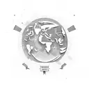 A pixelated world map with musical notes scattered across it tattoo design idea