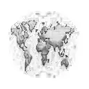 A pixelated world map with musical notes scattered across it tattoo design idea