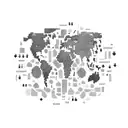 A pixelated world map with musical notes scattered across it tattoo design idea