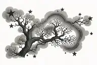 clouds stars and family tree tattoo design idea