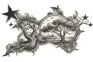 clouds stars and family tree tattoo design idea
