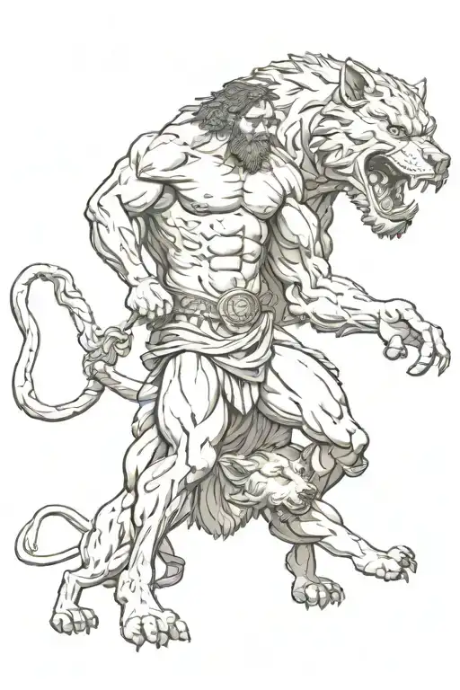 Hercules fighting Cerberus tattoo design idea
