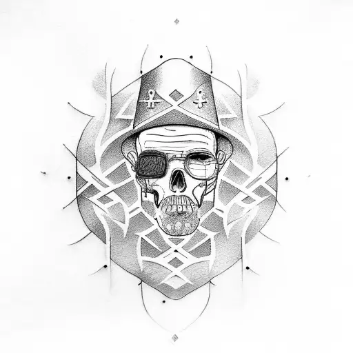 A tattoo design incorporating Christian symbols with elements from Breaking Bad in a dotwork style tattoo design idea