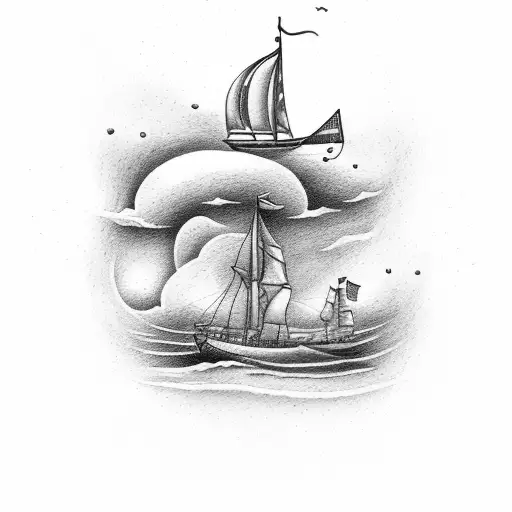Goose like sailing ship.  thunderstorm,  waves ,thunder tattoo design idea