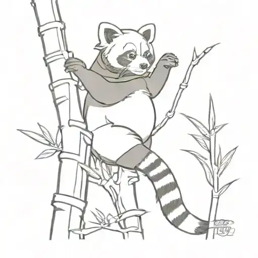 red panda climbing bamboo tree tattoo design idea
