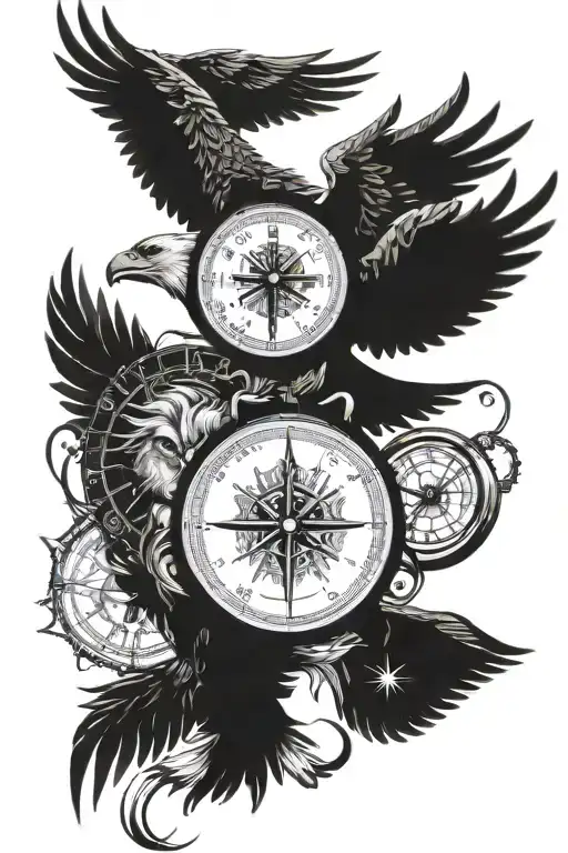 eagle zeus pegasus lion compass watch tattoo design idea