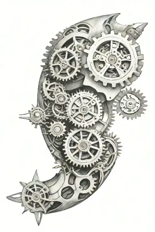 realistic black and grey tattoo sleeve, biomechanical, gears, clockwork, intricate details, high contrast tattoo design idea