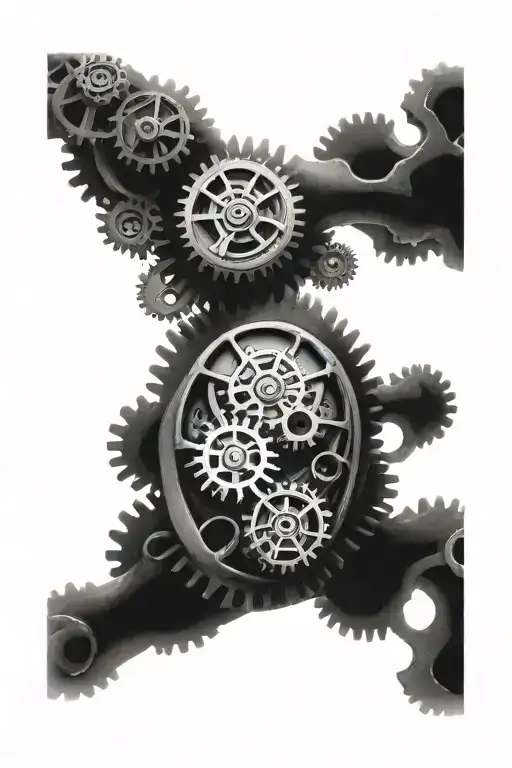 realistic black and grey tattoo sleeve, biomechanical, gears, clockwork, intricate details, high contrast tattoo design idea