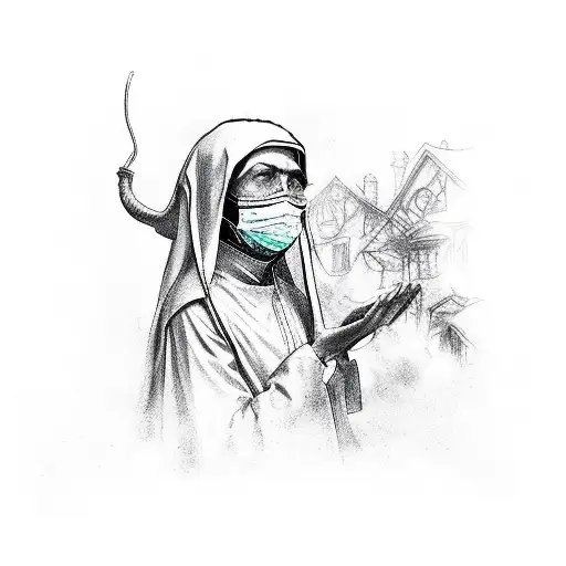  Plaque doctor, burn houses, blood crying  nun tattoo design idea