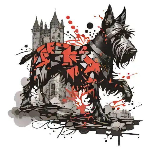 scottish terrier & medieval castle tattoo design idea