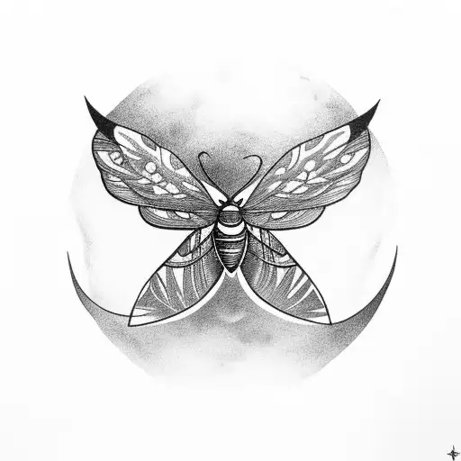 moth with moon for elbow tattoo design idea
